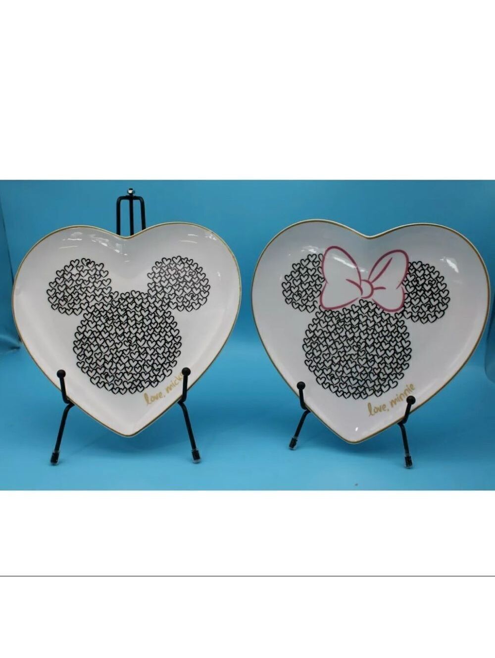 NEW Disney Minnie & Mickey Mouse Heart appetizer Small 2 plates Love Valentines